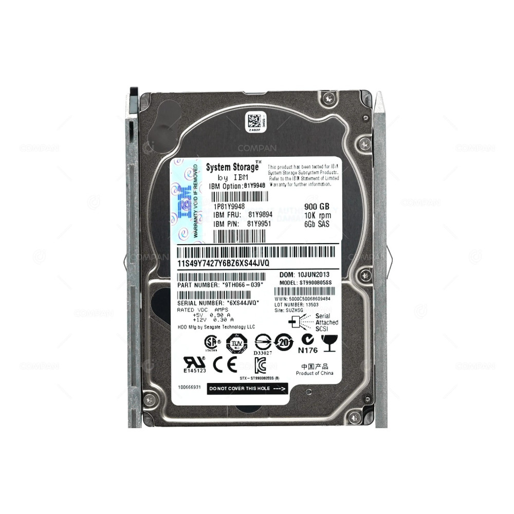 81Y9894 IBM HDD 900GB 10K SAS 6G 2.5" SFF HOT-SWAP FOR SYSTEM STORAGE EXP2524